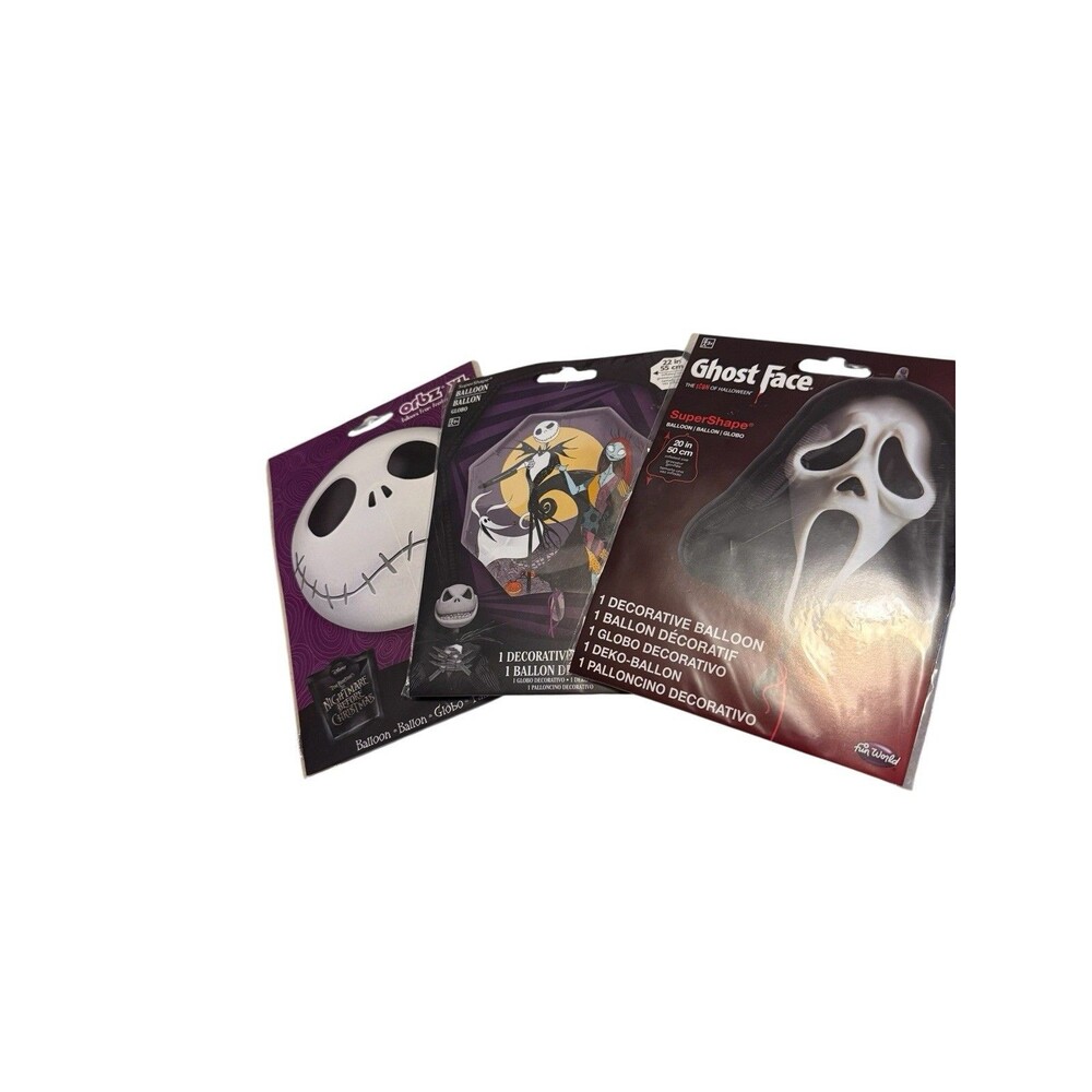 Ghost Face Nightmare Before Christmas Halloween Foil Balloon Lot Of 3 New